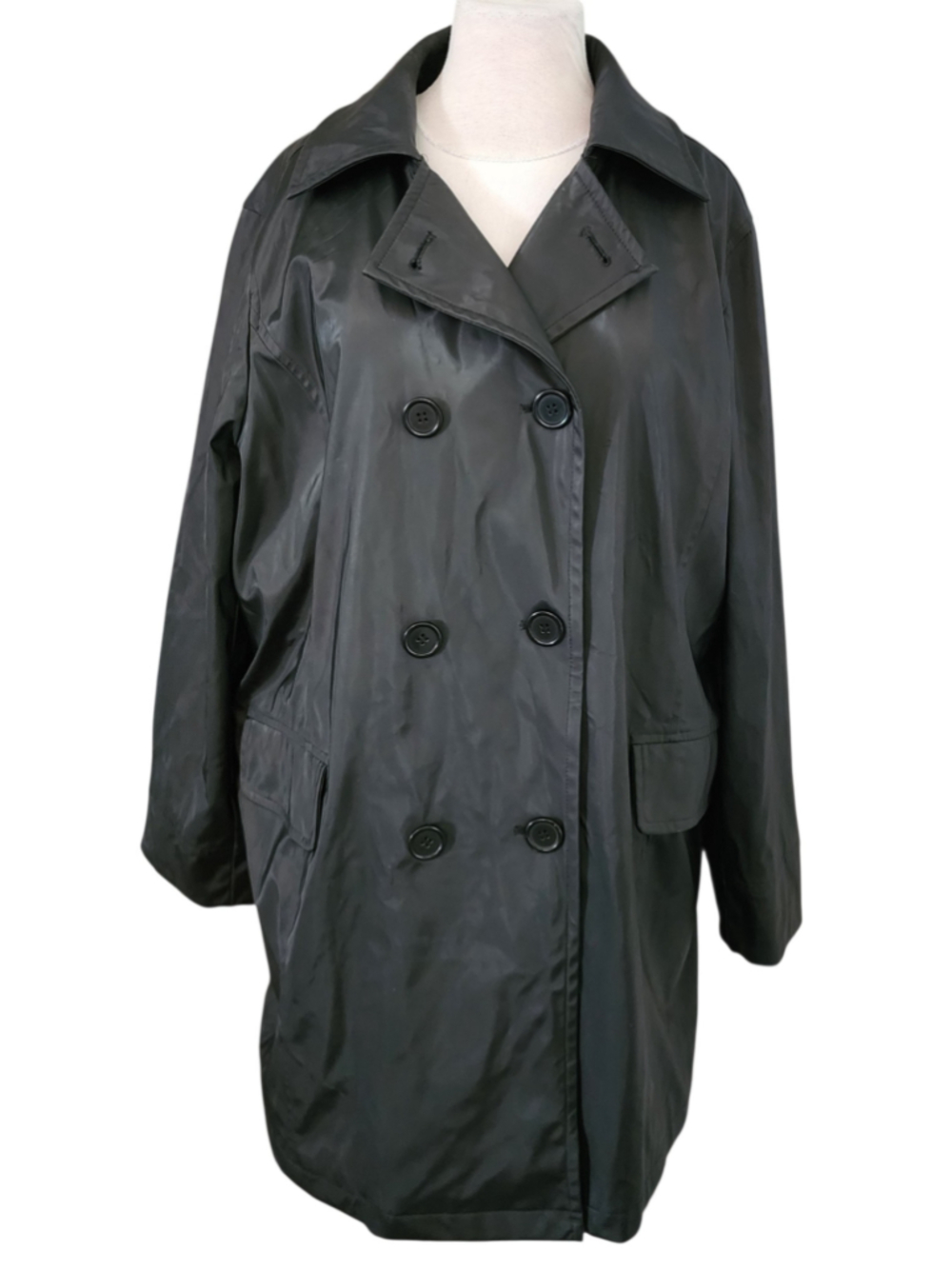 Avenue Size 18/20 Black Double Breasted Polyurethane Rain Coat Trench Jacket